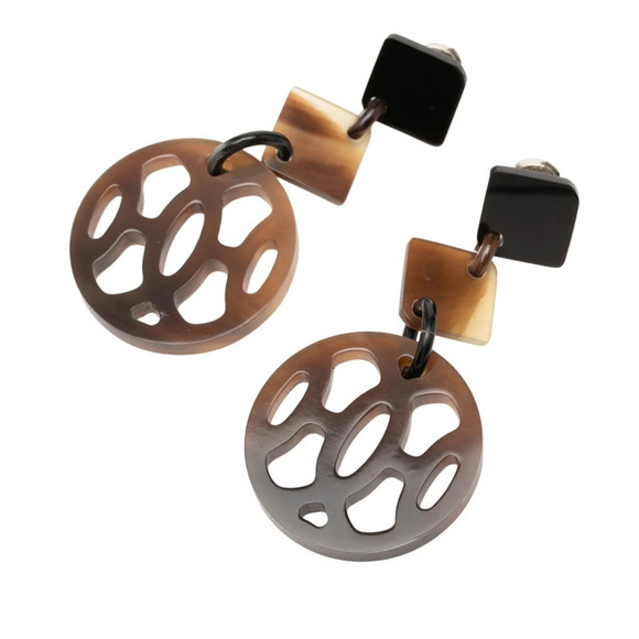 HERMES Jewelry - Hermes Ava Drop Earrings, Brown Tones, Buffalo Horn Metal, Women's HERMES